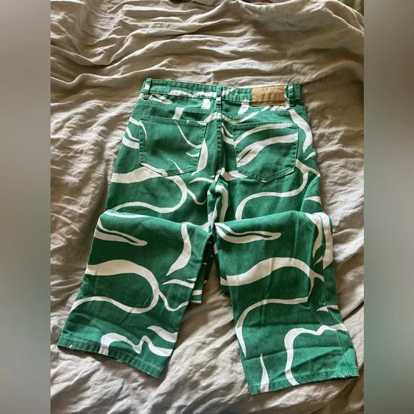 Cotton On Low Rise Green and White Swirl Straight Jeans sz4 - Picture 4 of 13